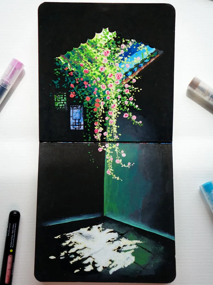 Giàn hoa hồng trong bóng tối