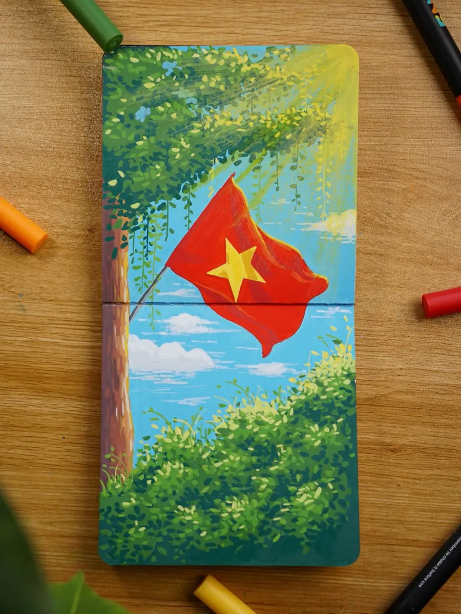 Cờ đỏ sao vàng dưới tán cây