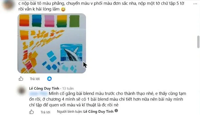Góp ý bài tô màu phẳng & chuyển màu — ảnh chụp từ nhóm học viên