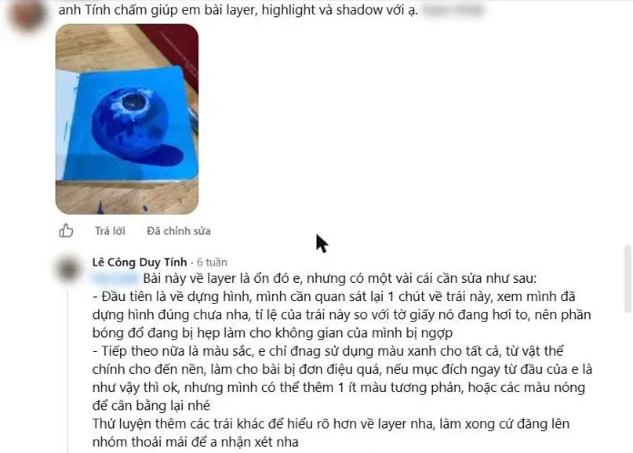 Nhận xét bài layer, highlight & shadow — ảnh chụp từ nhóm học viên
